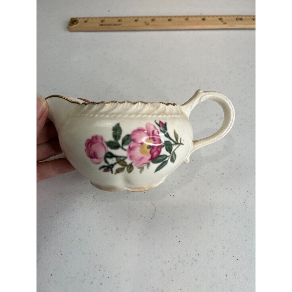 Vintage Harker Pottery‎ White Rose Pattern 22Kt Gold Trim Sauce Boat Gravy Bowl